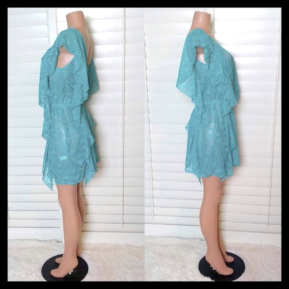 Summer Crochet Swimsuit Coverup Beach Dress Color: Teal - Picture 5 of 6